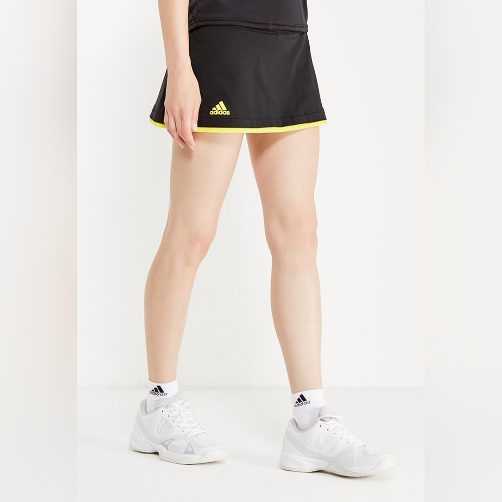 Adidas Women's Athletic Shorts in Black with Yellow Accents